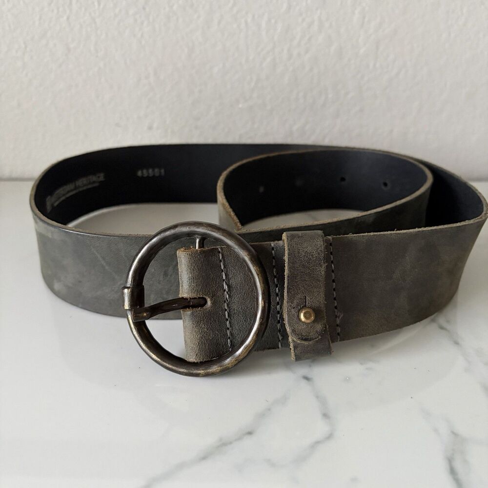Amsterdam Heritage Pip Vintage Round Buckle Leather Belt Size 34 Grey